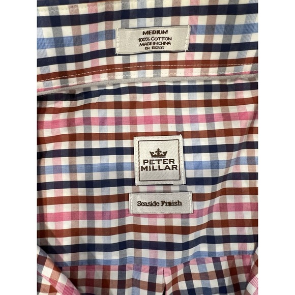 Peter Millar Crown Men's M Seaside Finish Plaid Button Down 100% Cotton - Picture 5 of 9